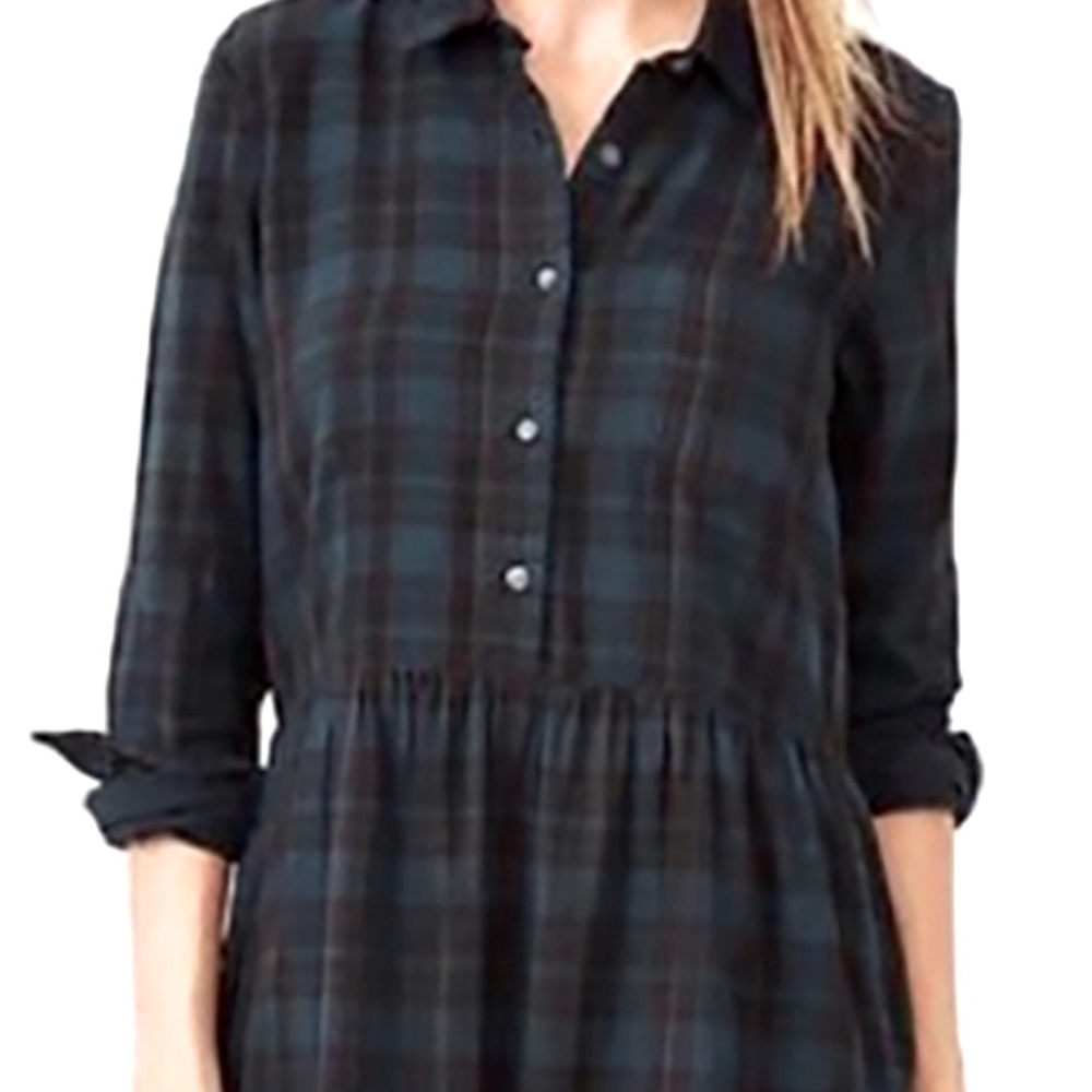 GAP 90s babydoll style navy blue plaid shirt dress
